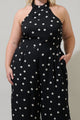 Kaline Polka Dot After Hours Backless Halter Jumpsuit Curve