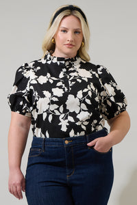 Mableton Floral Miraya Mock Neck Poplin Top Curve