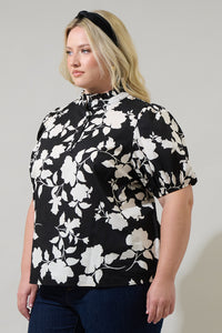 Mableton Floral Miraya Mock Neck Poplin Top Curve