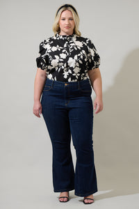 Mableton Floral Miraya Mock Neck Poplin Top Curve