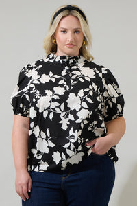 Mableton Floral Miraya Mock Neck Poplin Top Curve