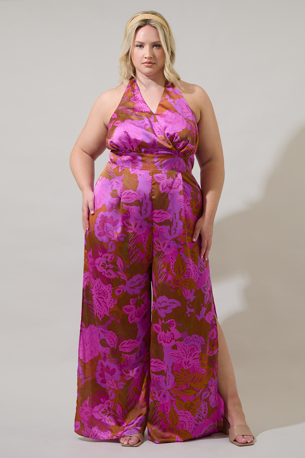 Lorian Floral Magic Moment Halter Jumpsuit Curve RUST-MAGENTA / 3X by Sugarlips Lorian Floral Magic Moment Halter Jumpsuit Curve RUST-MAGENTA / 3X by Sugarlips