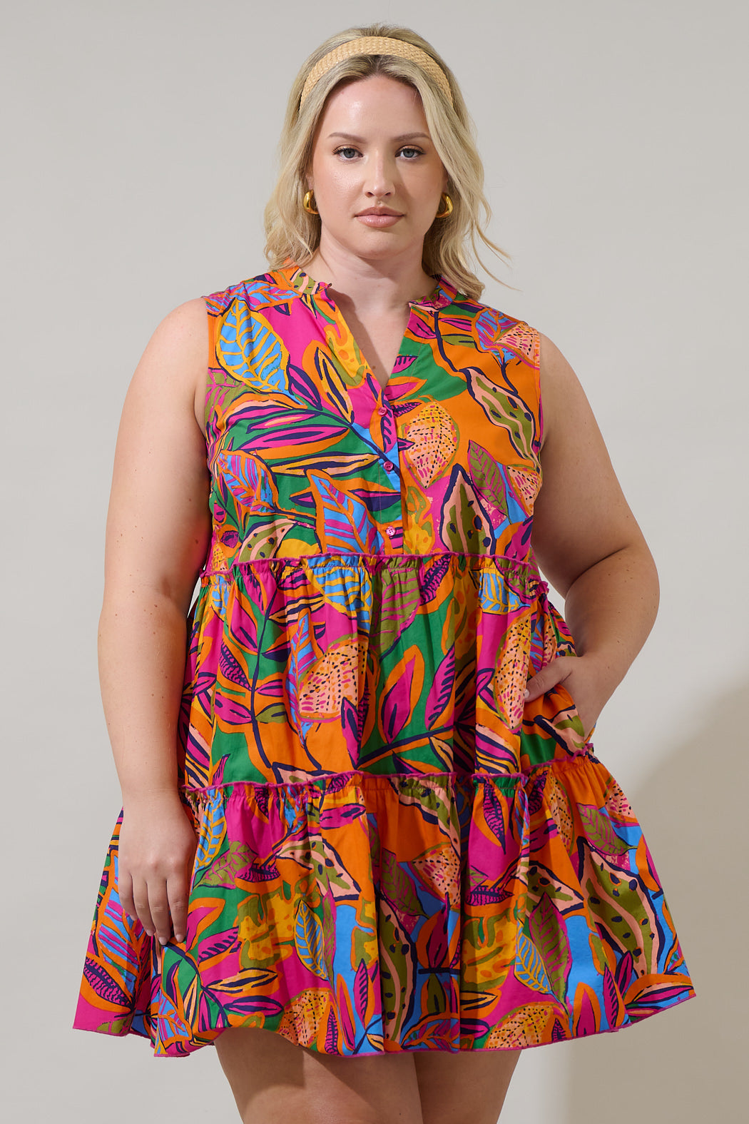 Milana Adrina Shift Tiered Mini Dress Curve ORANGE-PINK-MUL / 1x by Sugarlips Milana Adrina Shift Tiered Mini Dress Curve ORANGE-PINK-MUL / 1x by Sugarlips