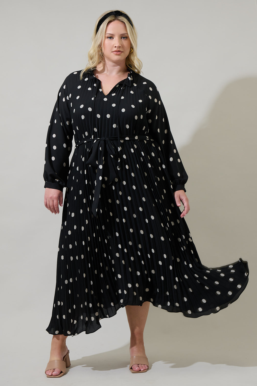 Kaline Polka Dot Marisa Pleated Midi Dress Curve Sugarlips Kaline Polka Dot Marisa Pleated Midi Dress Curve Sugarlips