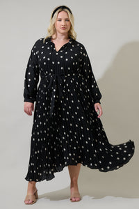 Kaline Polka Dot Marisa Pleated Midi Dress Curve