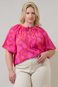 Inara Floral Roxette Raglan Tie Neck Blouse Curve