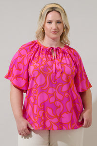 Inara Floral Roxette Raglan Tie Neck Blouse Curve