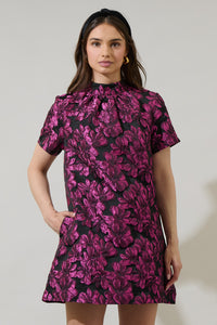 Bethan Jacquard Floral Nova Back Bow Tie Mini Dress