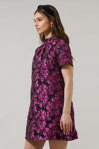 Bethan Jacquard Floral Nova Back Bow Tie Mini Dress