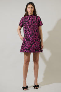 Bethan Jacquard Floral Nova Back Bow Tie Mini Dress