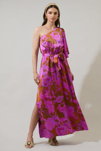 Lorian Floral Meara One Shoulder Satin Maxi Dress