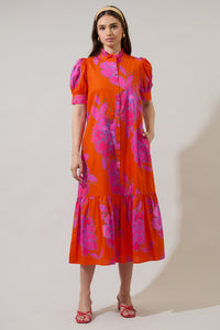 Nalani Floral Giles Button Up Midi Dress