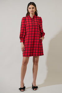 Woodland Red Plaid Lorna Shift Mini Dress