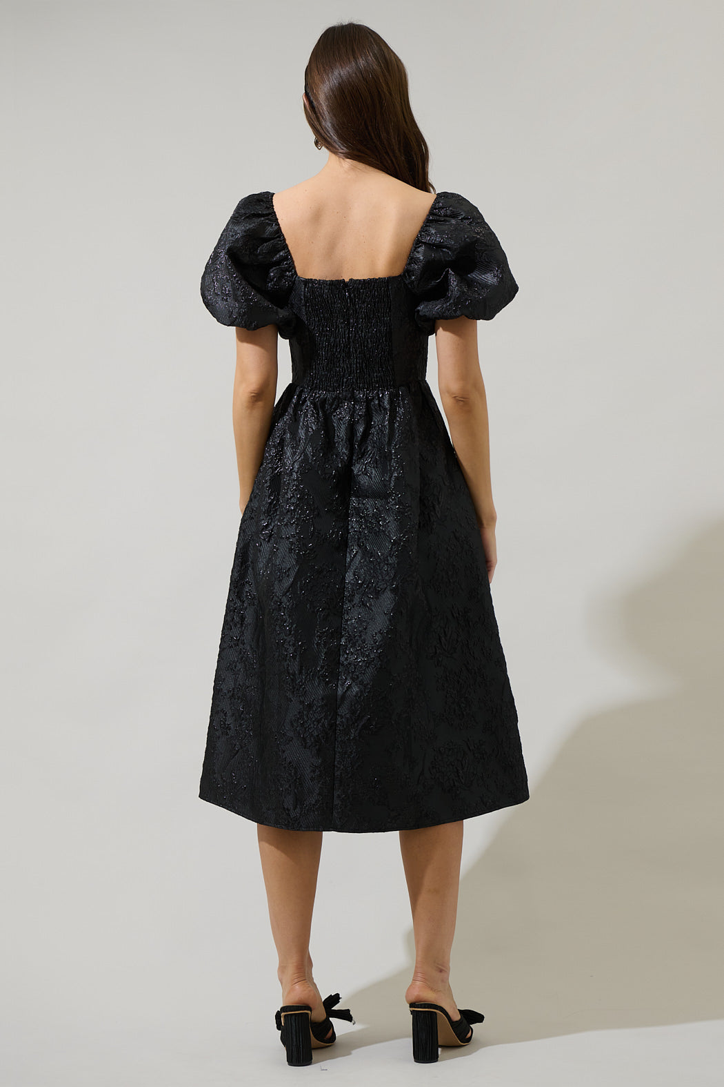 black jacquard puff sleeve darcy mini dress & Other Stories + Wide Puff Sleeve Jacquard Mini Dress