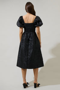 Danica Jacquard Alessi Puff Sleeve Midi Dress FUCHSIA / S