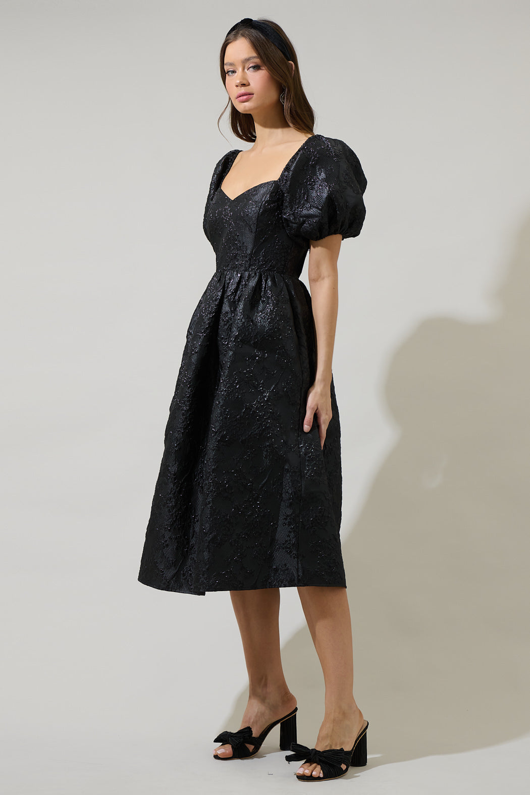 black jacquard puff sleeve darcy mini dress Black Jacquard Tanya Mini Dress