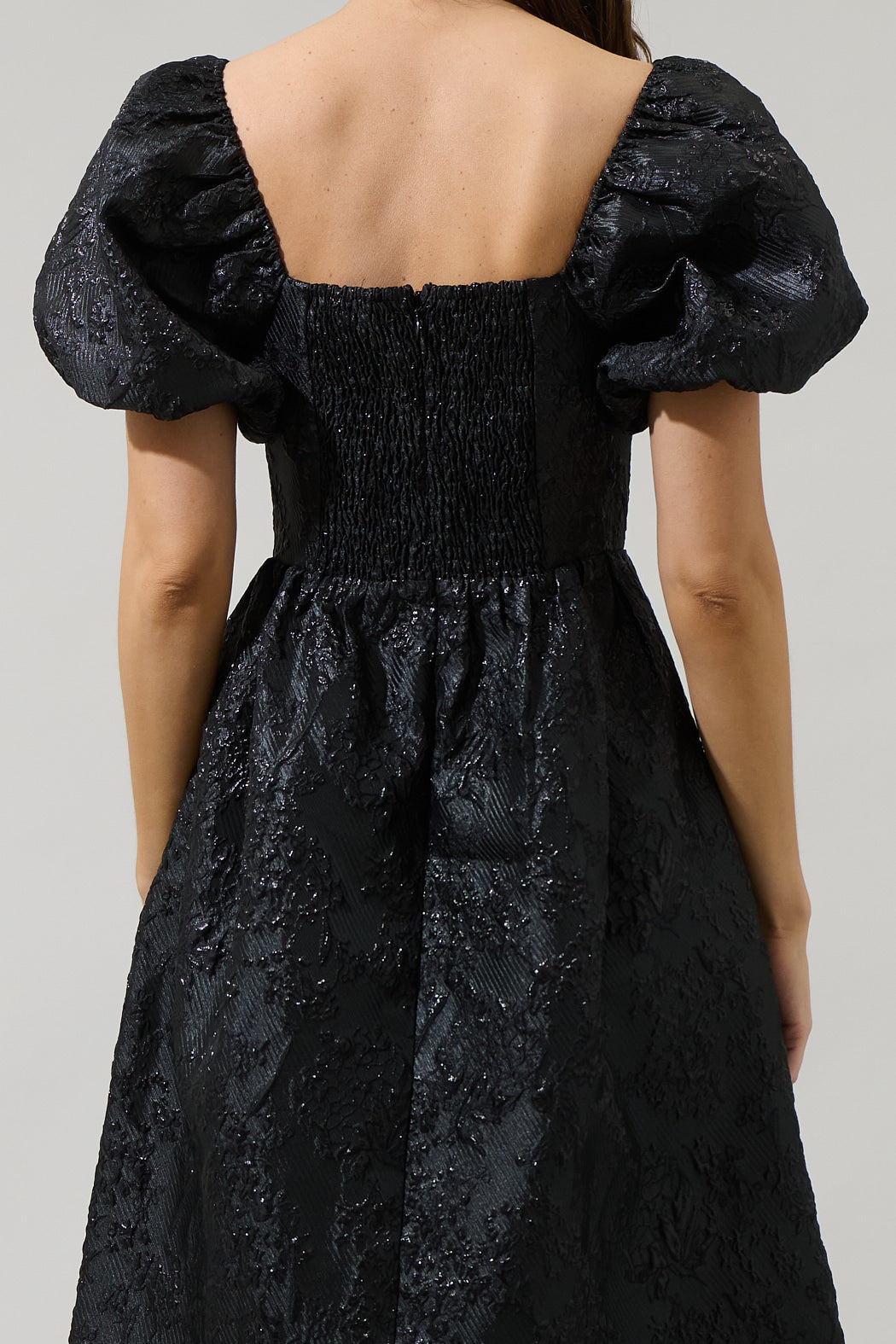 black jacquard puff sleeve darcy mini dress Darcy Puff Sleeve mini dress in Black, trendy Puff Sleeve dress, flirty mini dress party, elegant mini dress date night, women's dress, SOERA