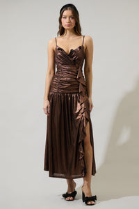 Rina Metallic Bristol Ruched Maxi Dress