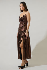 Rina Metallic Bristol Ruched Maxi Dress