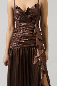 Rina Metallic Bristol Ruched Maxi Dress