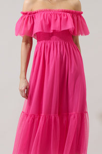 Trace Tulle Off the Shoulder Midi Dress