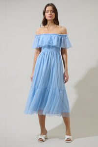 Trace Tulle Off the Shoulder Midi Dress