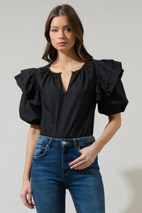 Flores Poplin Ruffle Short Sleeve Top