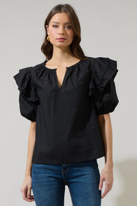 Flores Poplin Ruffle Short Sleeve Top