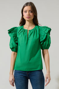 Flores Poplin Ruffle Short Sleeve Top