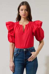 Flores Poplin Ruffle Short Sleeve Top