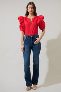 Flores Poplin Ruffle Short Sleeve Top