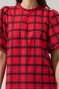 Woodland Red Plaid Split Neck Blouse