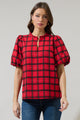 Woodland Red Plaid Split Neck Blouse