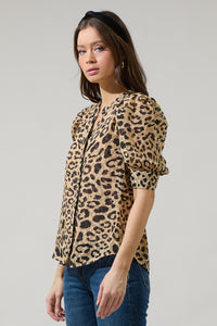 Clare Leopard Devon Button Down Blouse