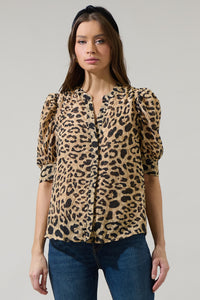 Clare Leopard Devon Button Down Blouse