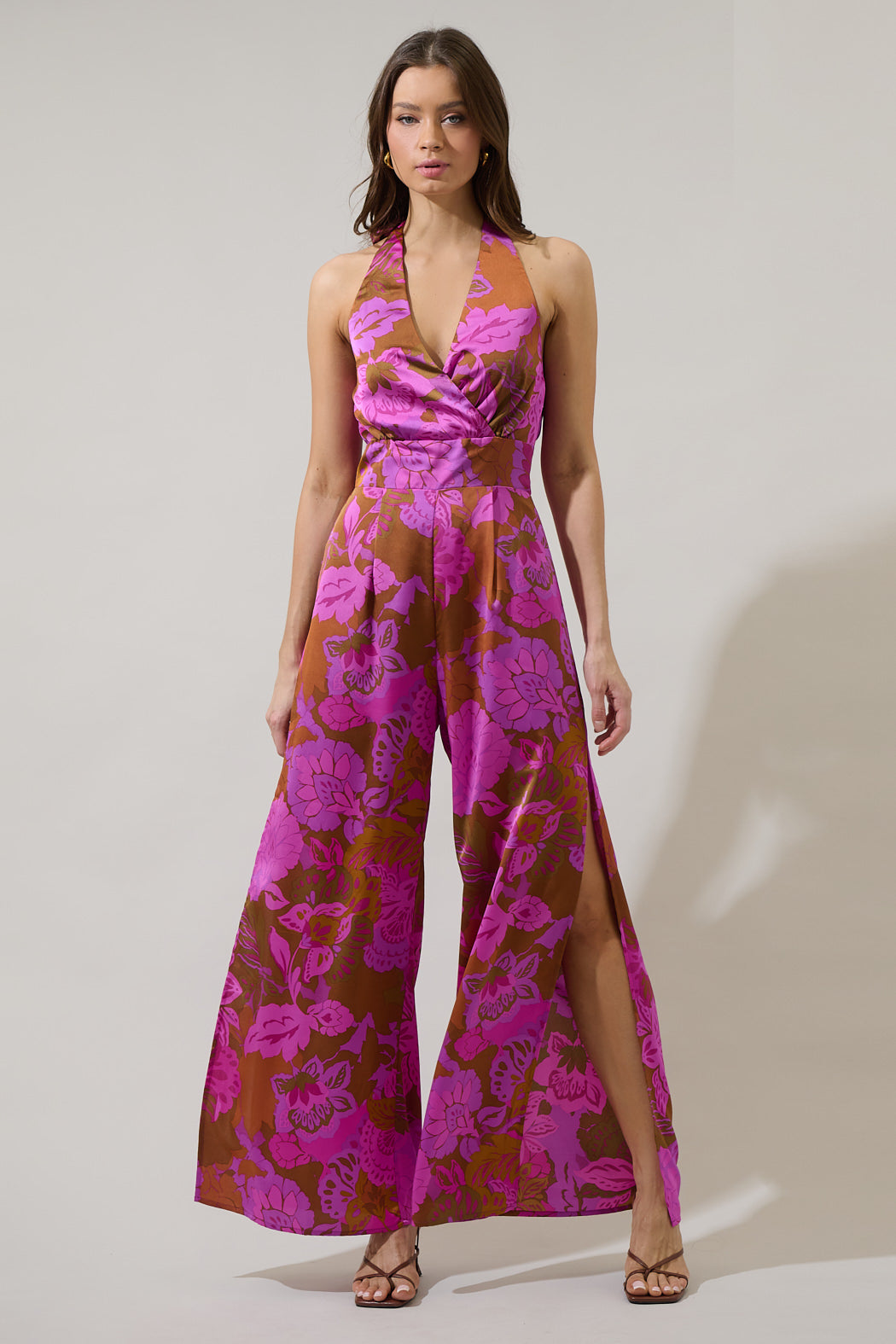 Lorian Floral Magic Moment Halter Jumpsuit RUST-MAGENTA / XL by Sugarlips Lorian Floral Magic Moment Halter Jumpsuit RUST-MAGENTA / XL by Sugarlips