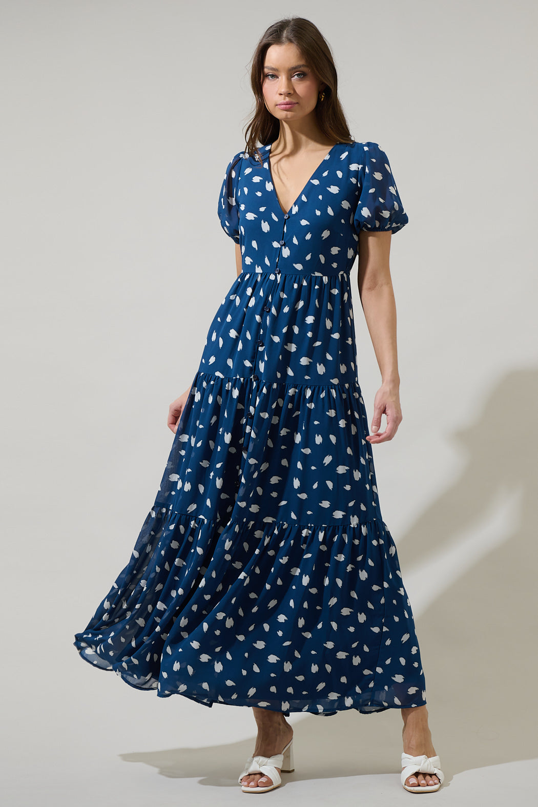 Elodie Dot Monaco Long Tiered Maxi Dress NAVY-CREAM / S by Sugarlips Elodie Dot Monaco Long Tiered Maxi Dress NAVY-CREAM / S by Sugarlips