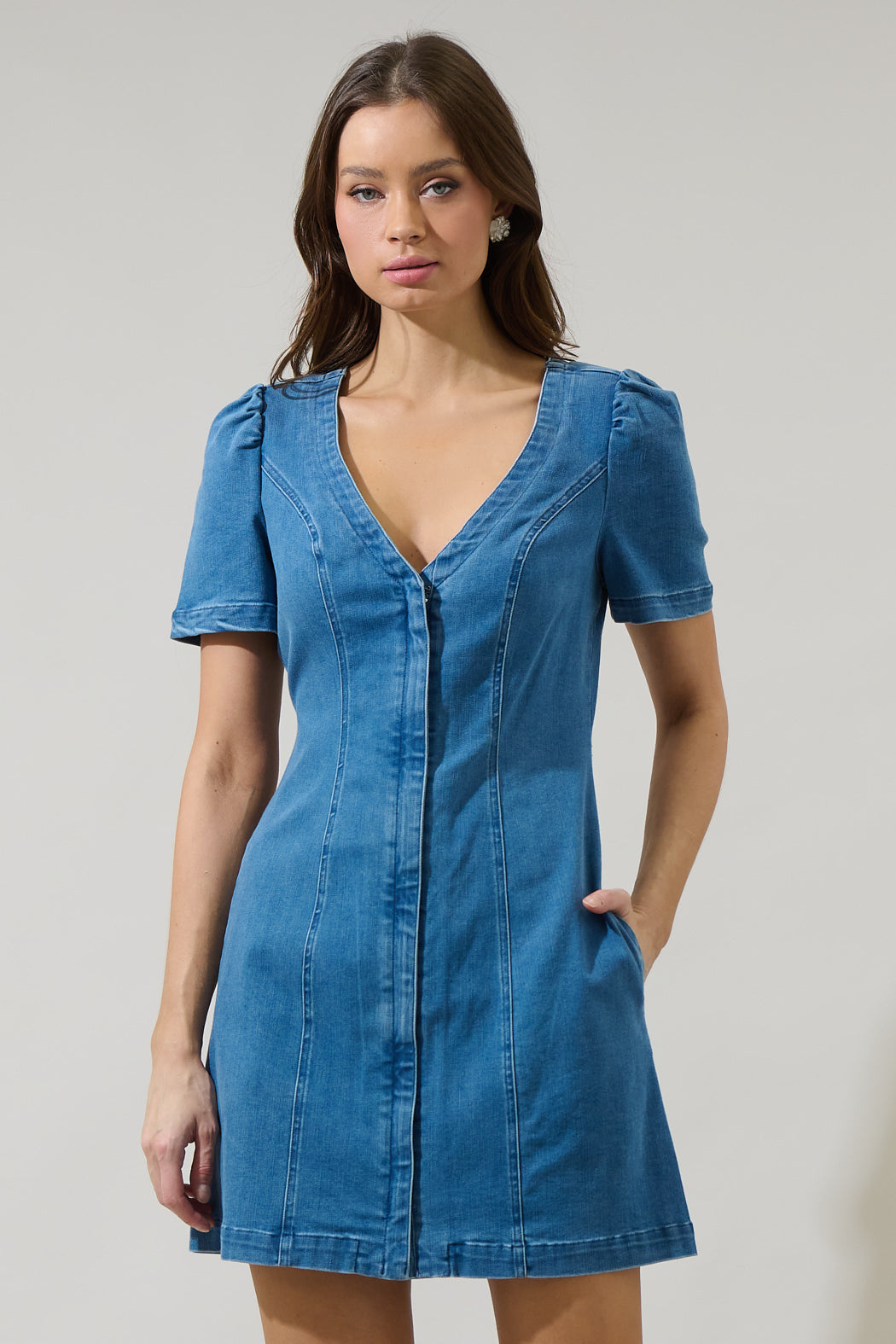 Emmet Jackson Denim Mini Dress Denim-Blue / L by Sugarlips Emmet Jackson Denim Mini Dress Denim-Blue / L by Sugarlips