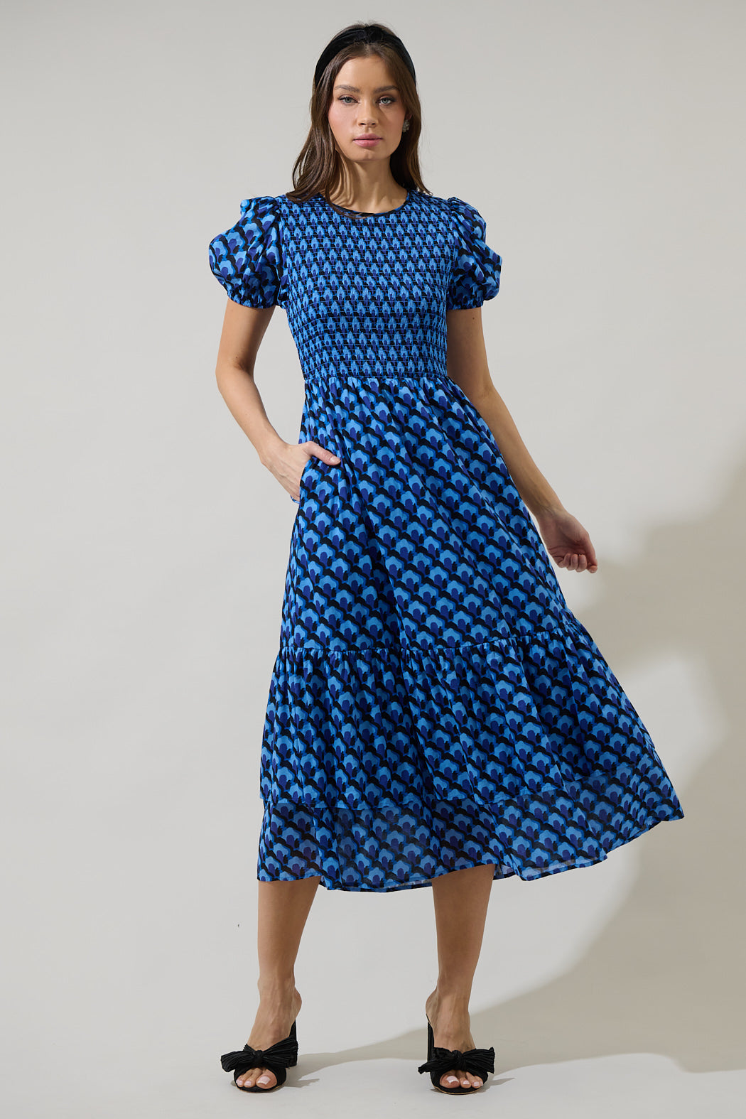 Bali Town Aruba Smocked Midi Dress BLUE-NAVY / S