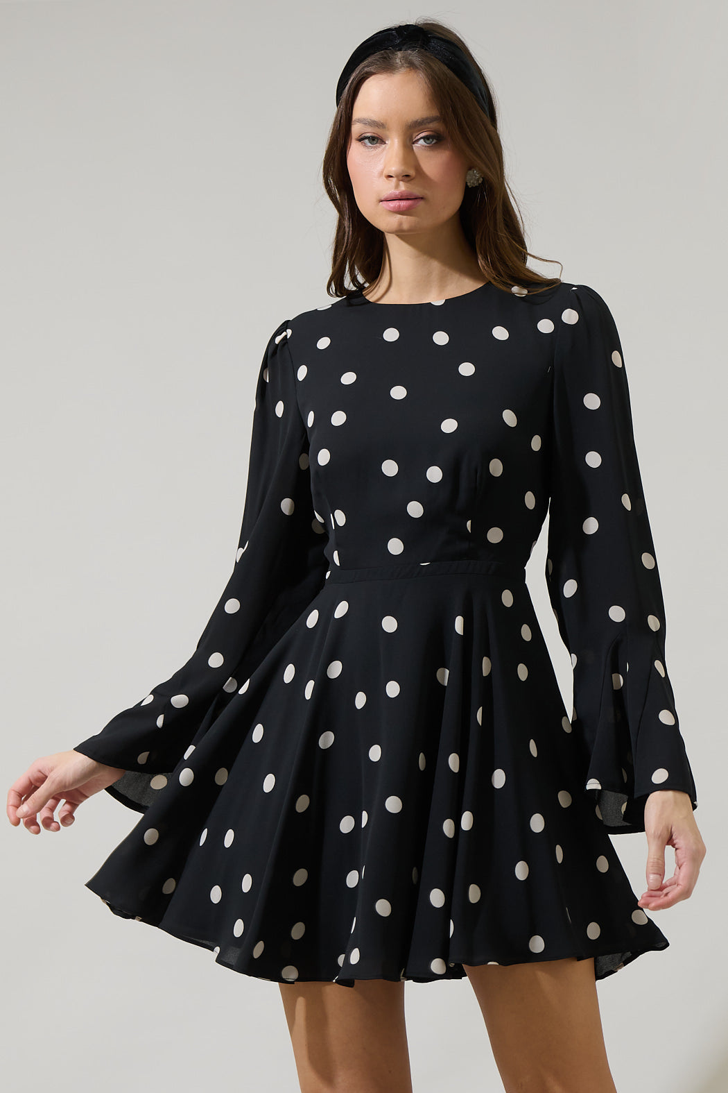Kaline Polka Dot Yara Flare Mini Dress IVORY-BLACK-DOT / M by Sugarlips Kaline Polka Dot Yara Flare Mini Dress IVORY-BLACK-DOT / M by Sugarlips