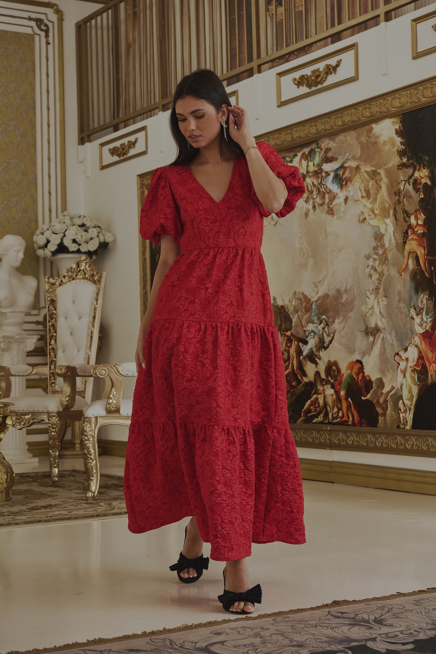 Arielle Jacquard Maxi Tiered Dress Sugarlips Arielle Jacquard Maxi Tiered Dress Sugarlips