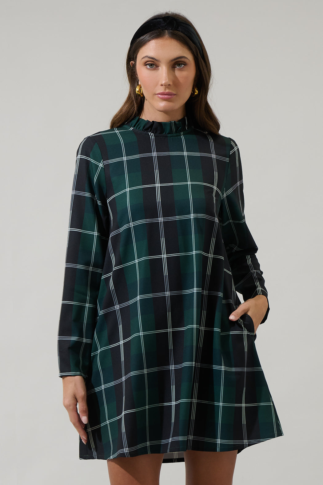 Sweet Beyond Long Sleeve Plaid Mini Dress Sugarlips Sweet Beyond Long Sleeve Plaid Mini Dress Sugarlips