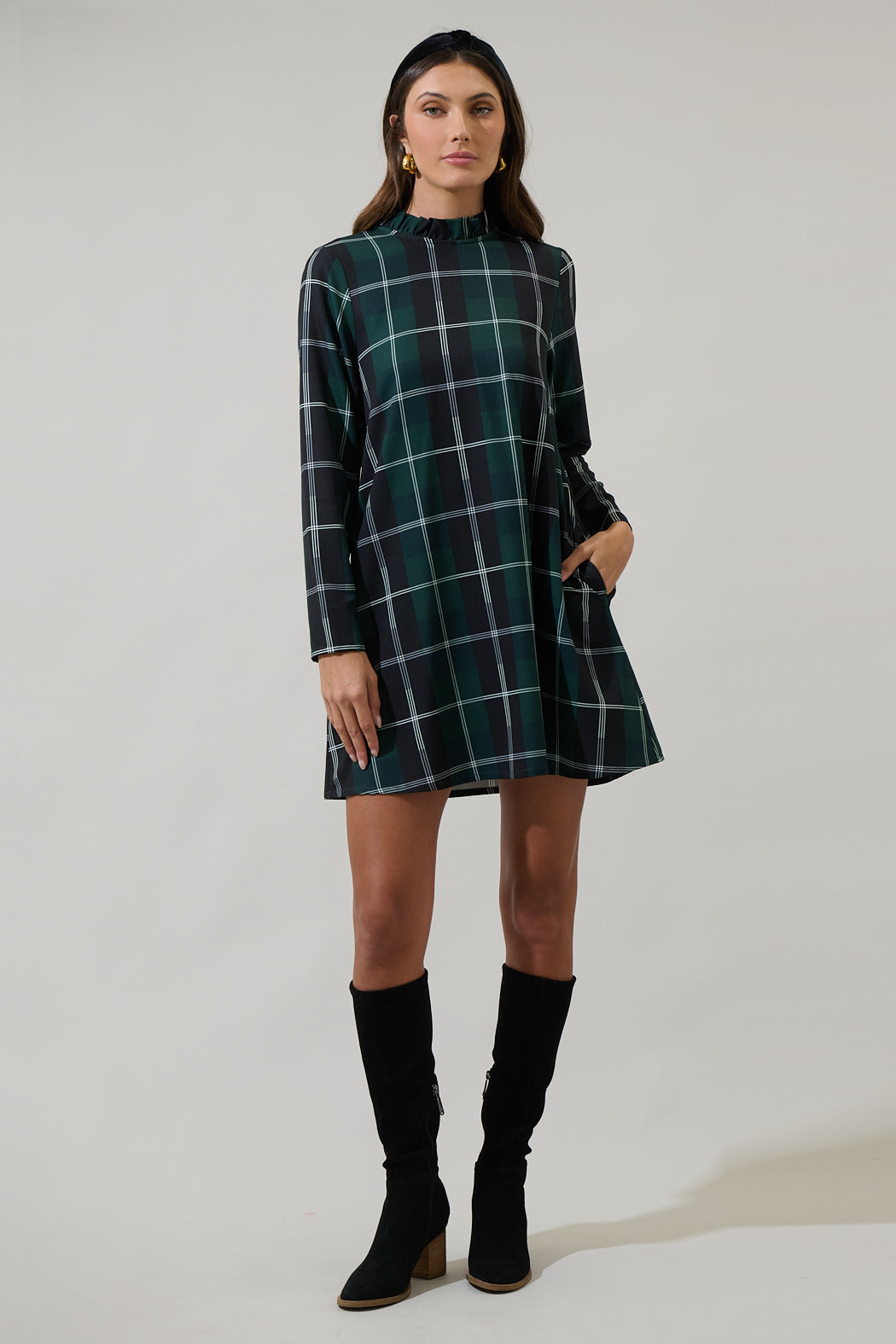 Sweet Beyond Long Sleeve Plaid Mini Dress Sweet Beyond Long Sleeve Plaid Mini Dress