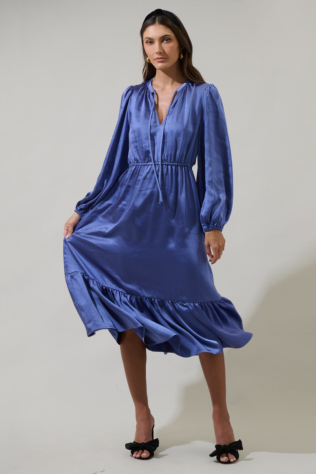 Alexia Satin Balloon Sleeve Midi Dress Sugarlips Alexia Satin Balloon Sleeve Midi Dress Sugarlips
