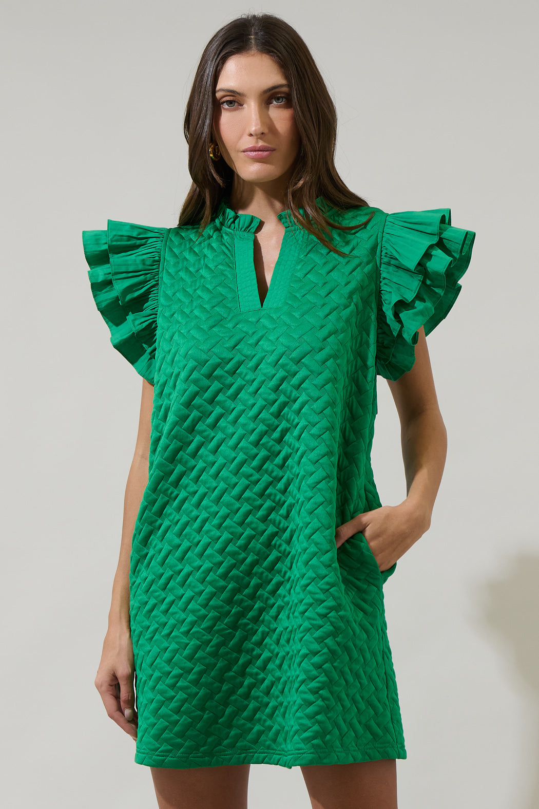 Yulia Quilted Adalee Ruffle Mini Dress Kelly-Green / S by Sugarlips Yulia Quilted Adalee Ruffle Mini Dress Kelly-Green / S by Sugarlips