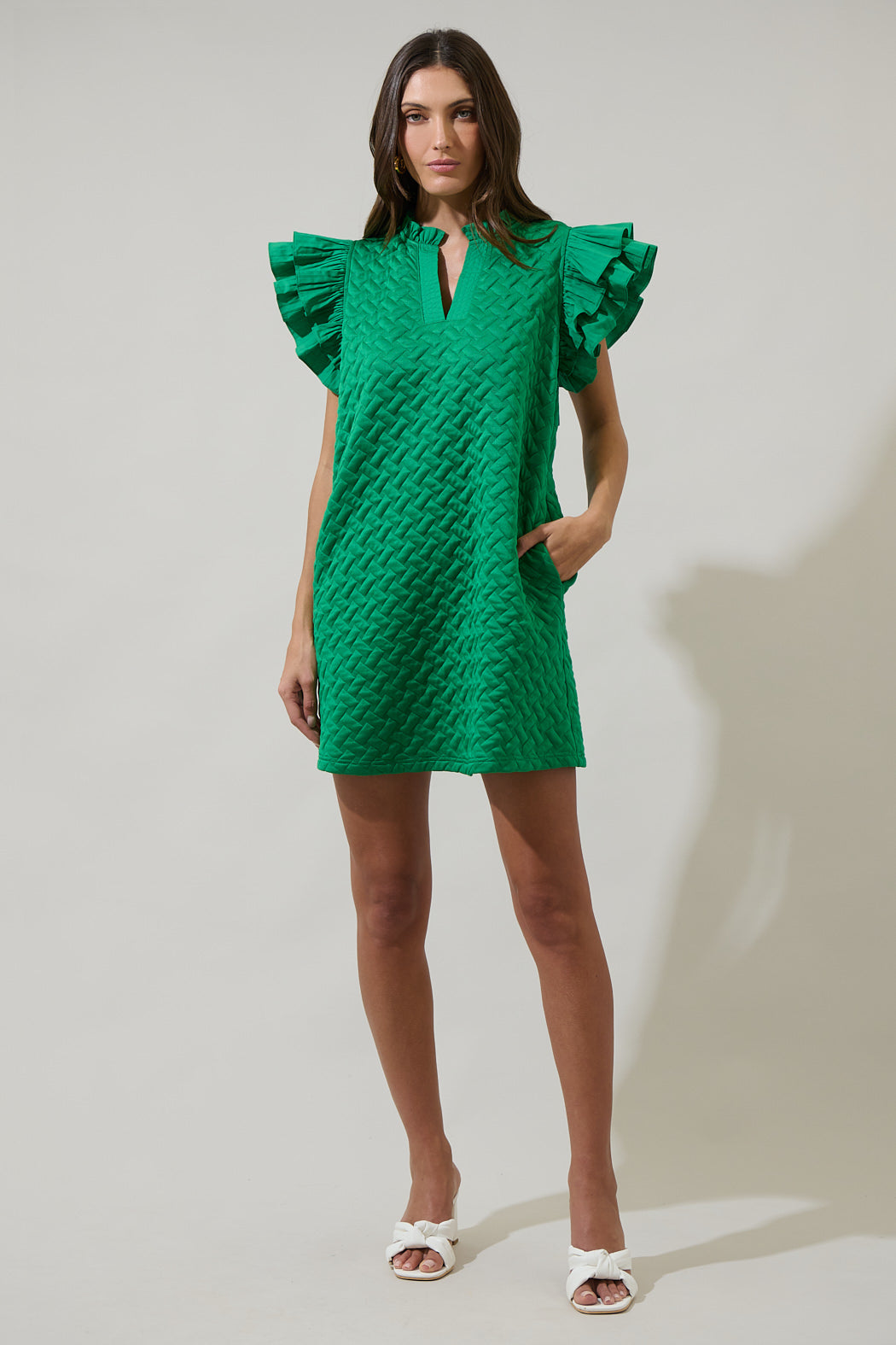 Yulia Quilted Adalee Ruffle Mini Dress COBALT / S by Sugarlips Yulia Quilted Adalee Ruffle Mini Dress COBALT / S by Sugarlips