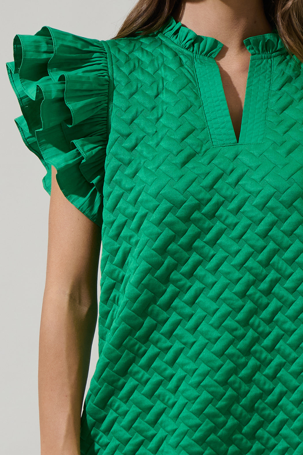 Yulia Quilted Adalee Ruffle Mini Dress Kelly-Green / S by Sugarlips Yulia Quilted Adalee Ruffle Mini Dress Kelly-Green / S by Sugarlips