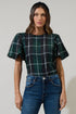 Sweet Beyond Plaid Puff Sleeve Blouse