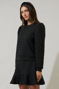 Yulia Quilted Long Puff Sleeve Top