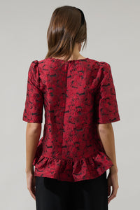 Alena Jacquard Floral Ruffle Top